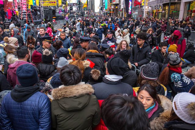 The teeming crowd in Times Square on December 31, 2018.